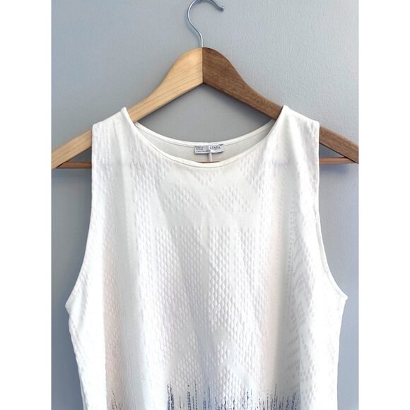 W/B Zara Collection Sleeveless Mini Shift Dress Textured Blue Creme Size MEDIUM - Picture 2 of 6